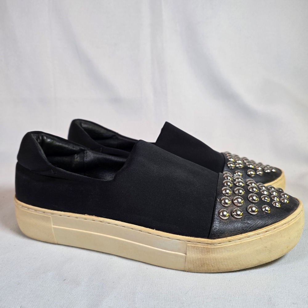 Renvy Studded Toe Black Women 8 Platform Slip On Sneaker Edgy Punk Streetwear